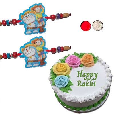 "Doraemon Kids Rakhi - KID 7310A- 157 - (2 RAKHIS), Pineapple cake -1kg - Click here to View more details about this Product